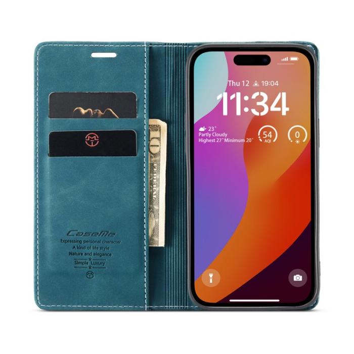 Caseme - CASEME 013 Series iPhone 16 Pro Max Skal Kortfodral Läder Blå