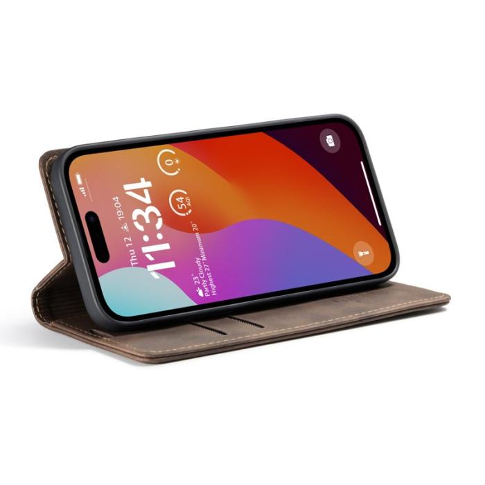 Caseme - CASEME 013 Series iPhone 16 Pro Skal Kortfack Ställ Läder - Kaffe