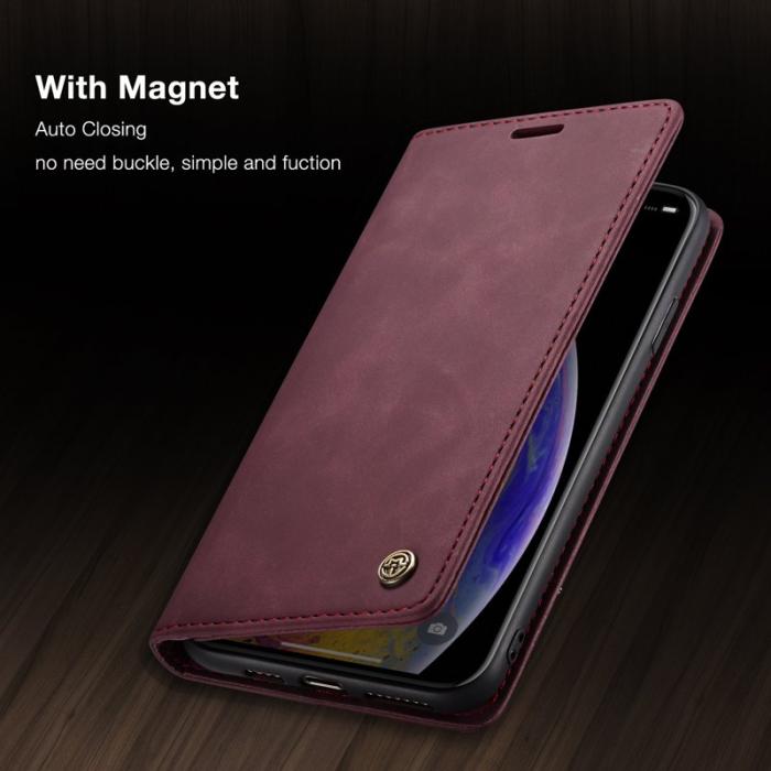 Caseme - CASEME 013 Series iPhone XS/X Skal Retro Läder Vinröd