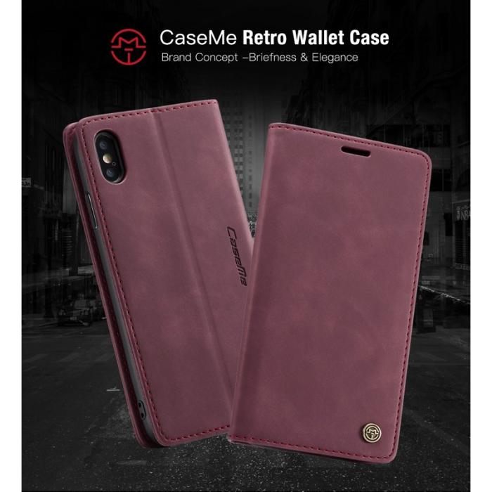 Caseme - CASEME 013 Series iPhone XS/X Skal Retro Läder Vinröd