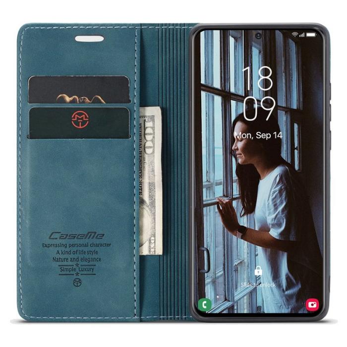 Caseme - CASEME 013 Series Läderplånbok Skal för Samsung Galaxy S21 - Blå