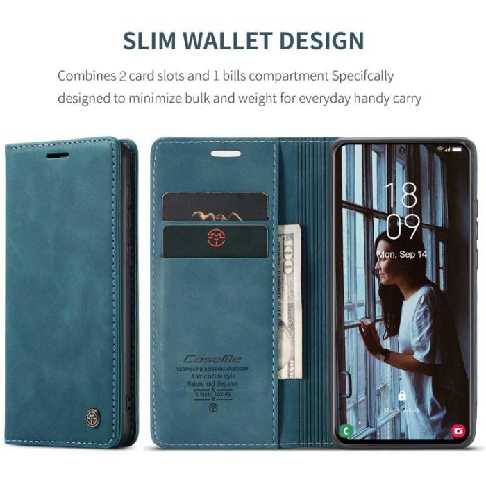 Caseme - CASEME 013 Series Läderplånbok Skal för Samsung Galaxy S21 - Blå