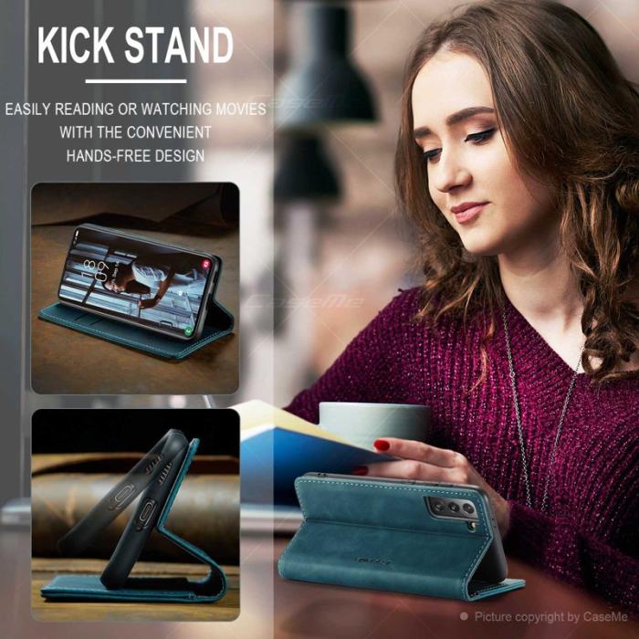 Caseme - CASEME 013 Series Läderplånbok Skal för Samsung Galaxy S21 - Blå