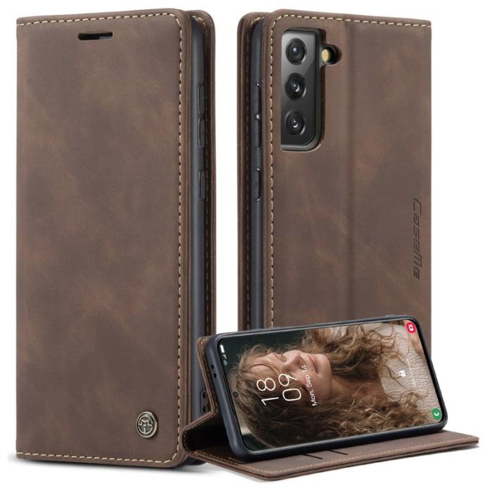 Caseme - CASEME 013 Series Läderplånbok Skal för Samsung Galaxy S21 - Kaffe