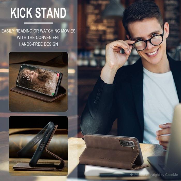 Caseme - CASEME 013 Series Läderplånbok Skal för Samsung Galaxy S21 - Kaffe