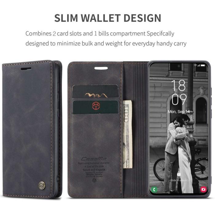 Caseme - CASEME 013 Series Läderplånbok Skal för Samsung Galaxy S21 - Svart