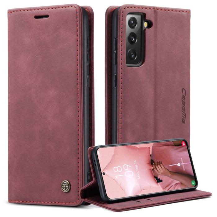 Caseme - CASEME 013 Series Läderplånbok Skal för Samsung Galaxy S21 - Vinröd