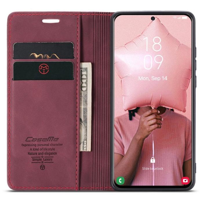 Caseme - CASEME 013 Series Läderplånbok Skal för Samsung Galaxy S21 - Vinröd