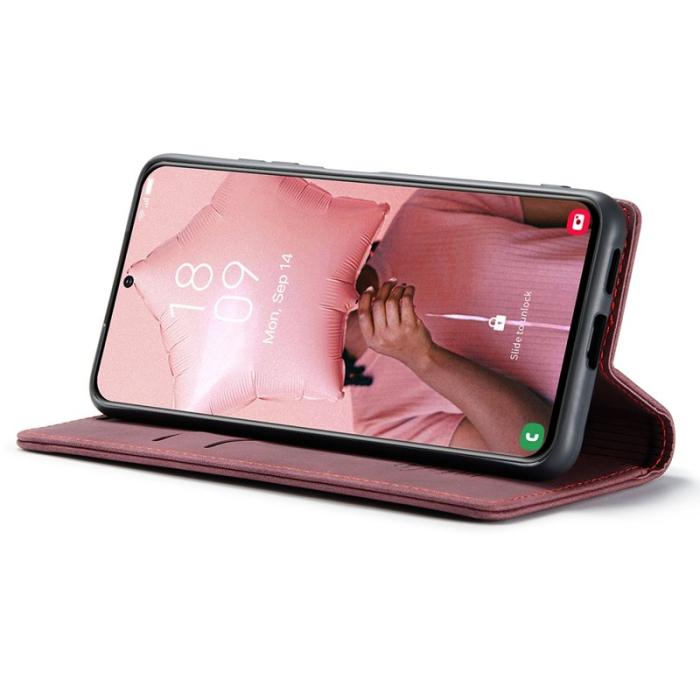 Caseme - CASEME 013 Series Läderplånbok Skal för Samsung Galaxy S21 - Vinröd