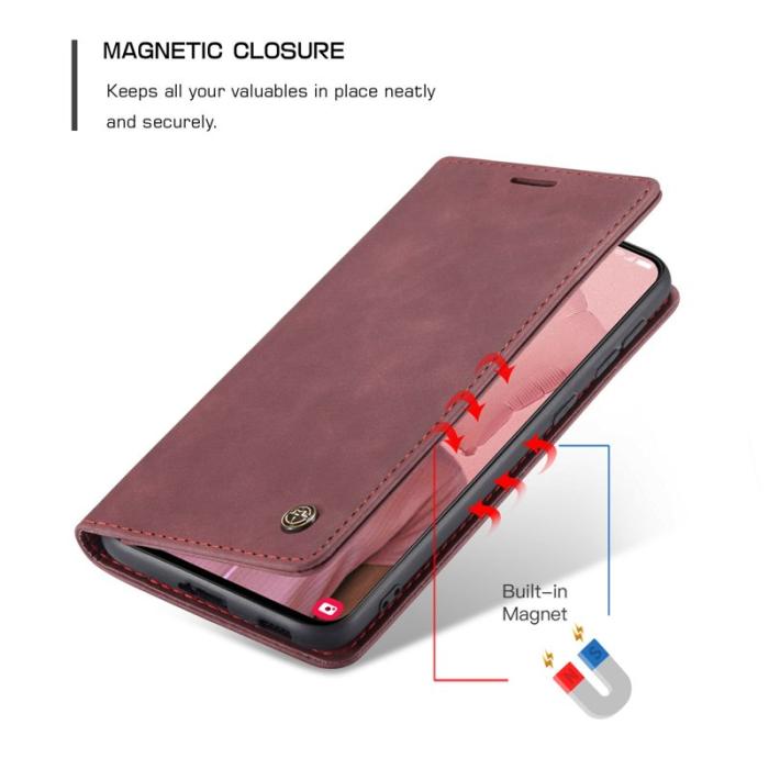 Caseme - CASEME 013 Series Läderplånbok Skal för Samsung Galaxy S21 - Vinröd
