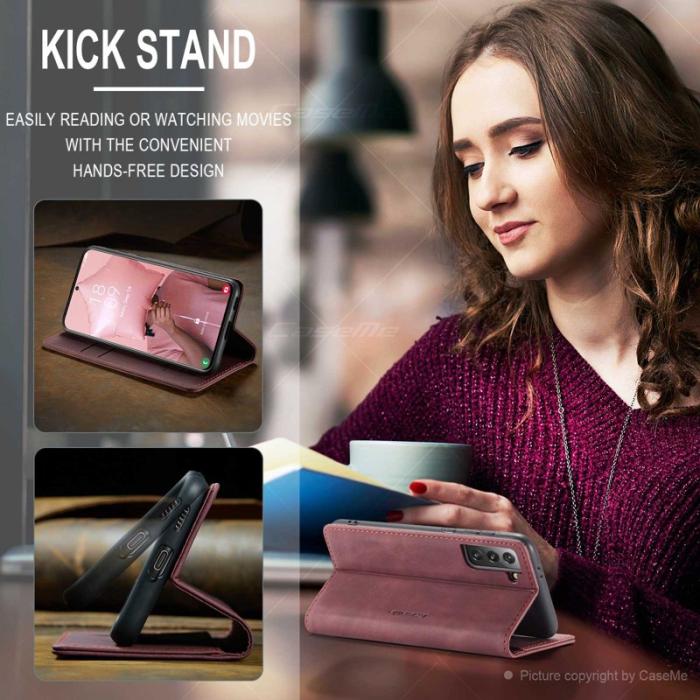 Caseme - CASEME 013 Series Läderplånbok Skal för Samsung Galaxy S21 - Vinröd