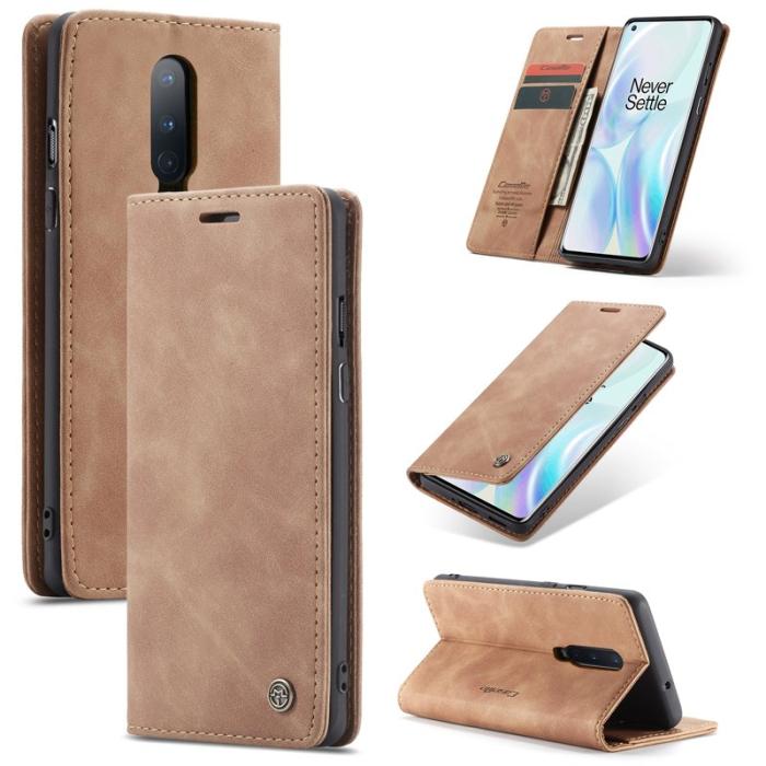 Caseme - CASEME 013 Series Läderplånboksfodral för OnePlus 8 - Brun