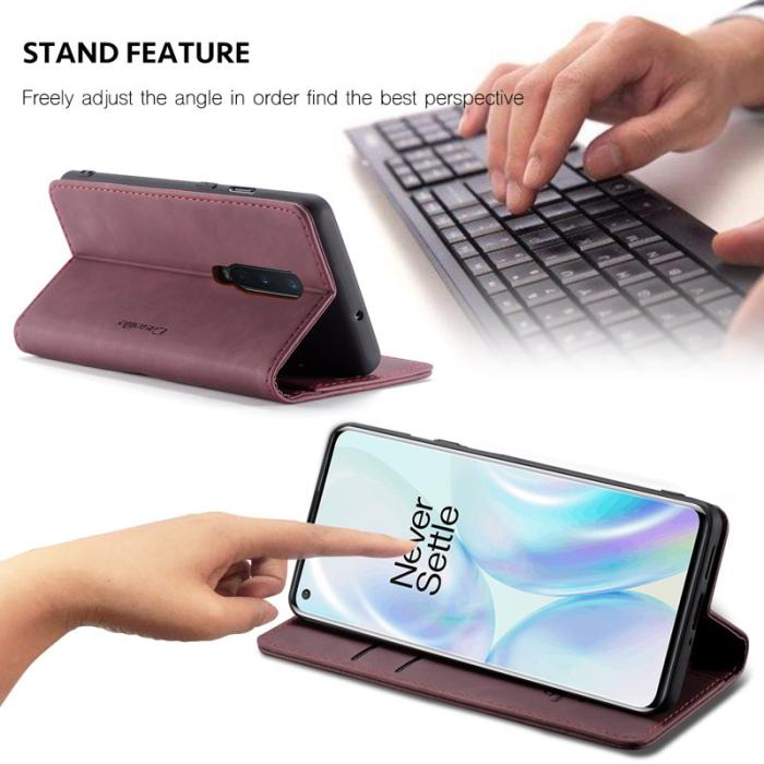 Caseme - CASEME 013 Series Läderplånboksfodral för OnePlus 8 - Vinröd