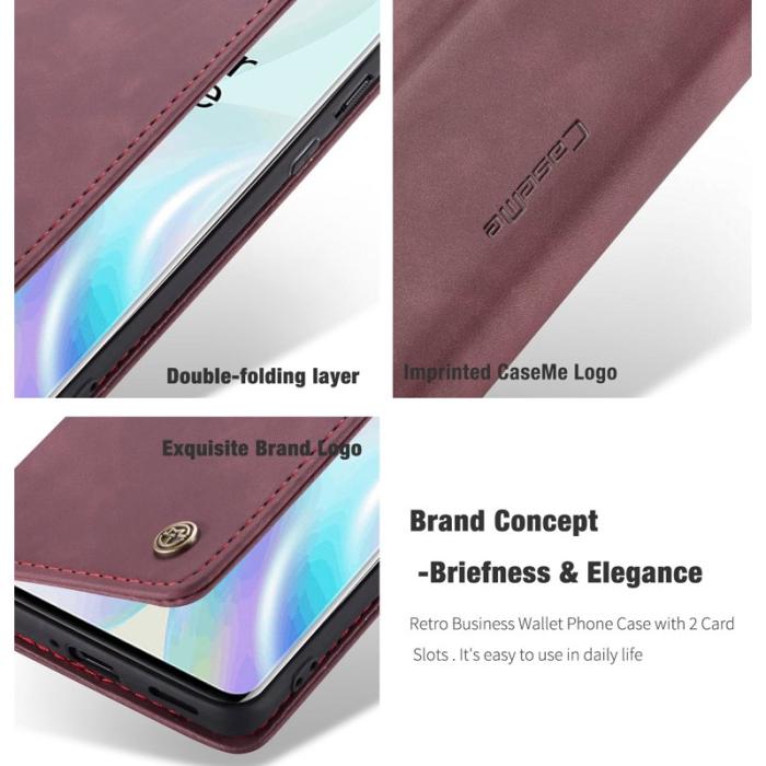 Caseme - CASEME 013 Series Läderplånboksfodral för OnePlus 8 - Vinröd