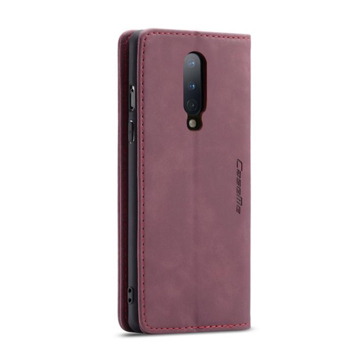 Caseme - CASEME 013 Series Läderplånboksfodral för OnePlus 8 - Vinröd