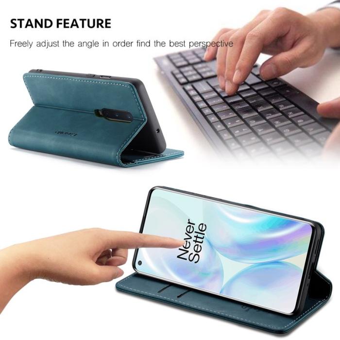 Caseme - CASEME 013 Series Läderplånboksskal för OnePlus 8 - Blå