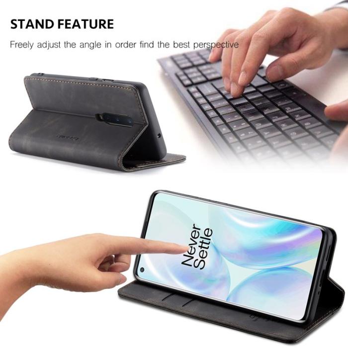 Caseme - CASEME 013 Series Läderplånboksskal för OnePlus 8 - Svart