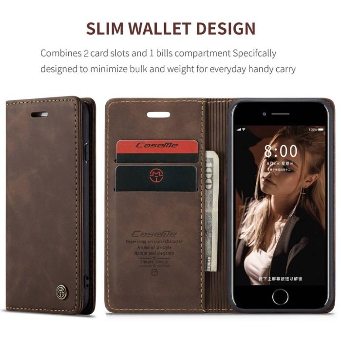 Caseme - CASEME 013 Series PU Läder Skal med Ställ för iPhone 8/7/SE - Kaffe