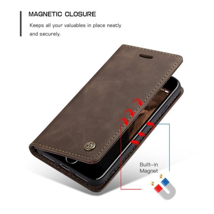 Caseme - CASEME 013 Series PU Läder Skal med Ställ för iPhone 8/7/SE - Kaffe