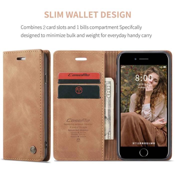 Caseme - CASEME 013 Series PU Läder Skal med Ställ för iPhone 8/7/SE Khaki