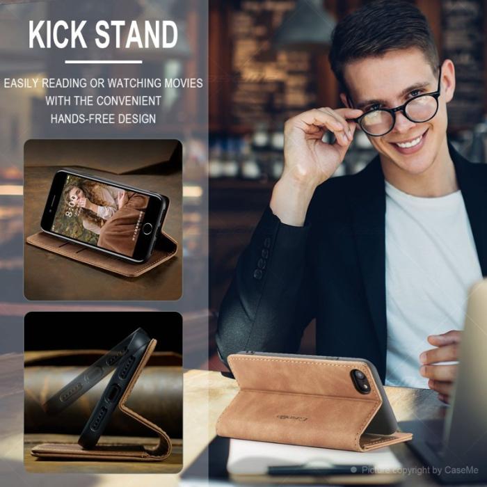 Caseme - CASEME 013 Series PU Läder Skal med Ställ för iPhone 8/7/SE Khaki