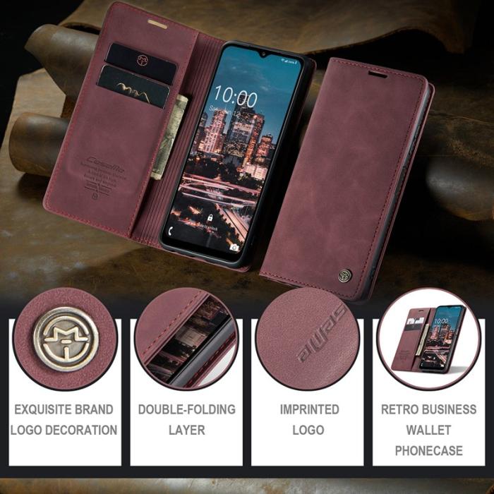 Caseme - CASEME 013 Series Samsung Galaxy A34 5G Skal PU Läder Vinröd