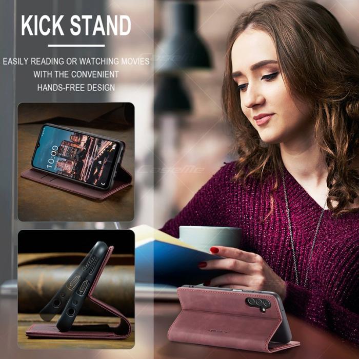 Caseme - CASEME 013 Series Samsung Galaxy A34 5G Skal PU Läder Vinröd