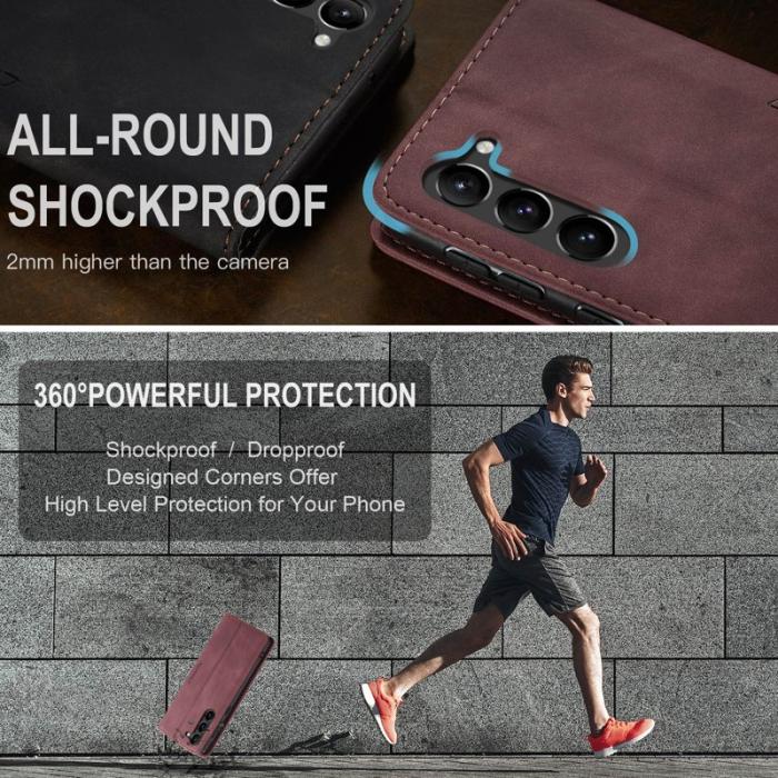 Caseme - CASEME 013 Series Samsung Galaxy S23+ Fodral PU Läder Vinröd