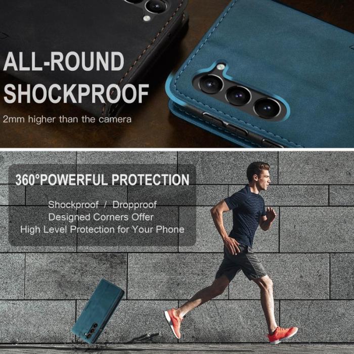 Caseme - CASEME 013 Series Samsung Galaxy S24 Skal Anti-drop PU Läder Blå
