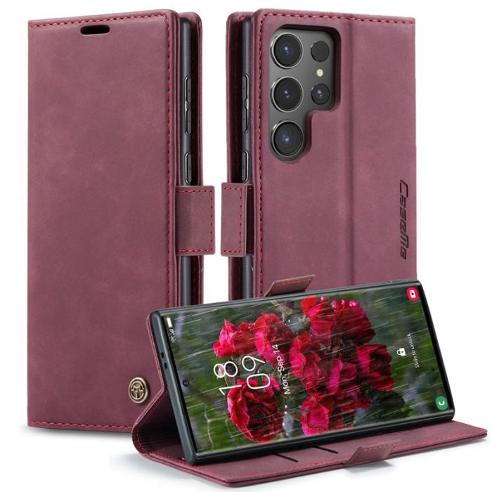 Caseme - CASEME 013 Series Samsung Galaxy S24 Ultra Skal PU Läder Röd