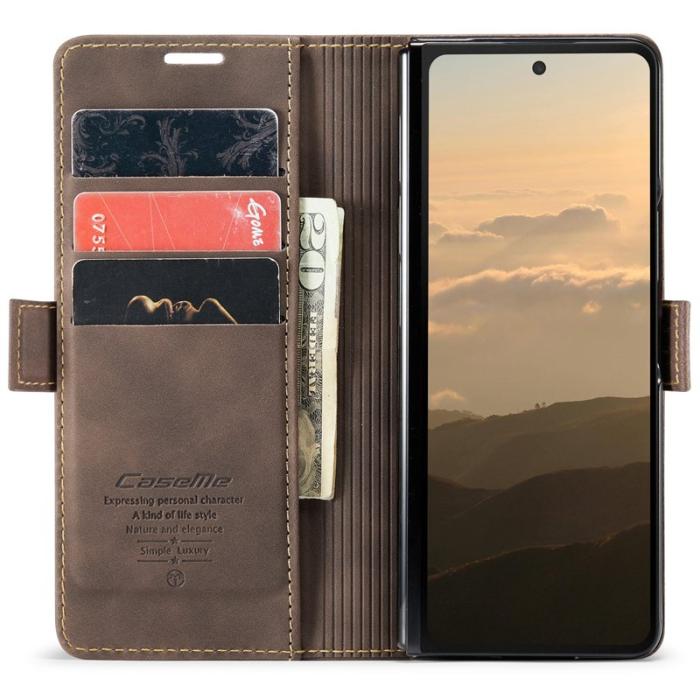 Caseme - CASEME 013 Series Samsung Galaxy Z Fold6 Konstläder Plånboksfodral Ställ - Brun
