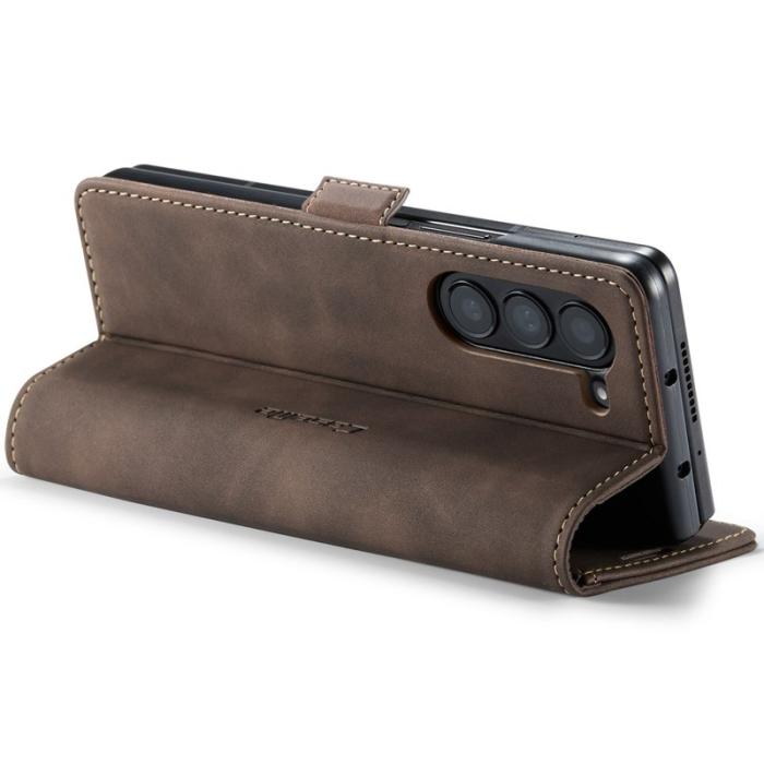 Caseme - CASEME 013 Series Samsung Galaxy Z Fold6 Konstläder Plånboksfodral Ställ - Brun