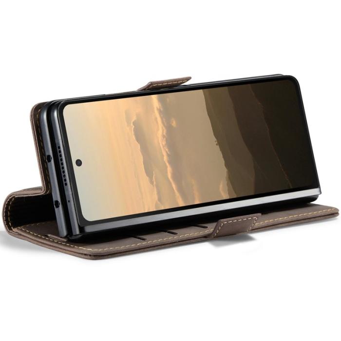 Caseme - CASEME 013 Series Samsung Galaxy Z Fold6 Konstläder Plånboksfodral Ställ - Brun