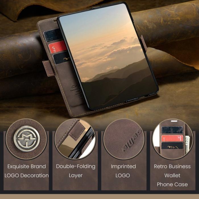 Caseme - CASEME 013 Series Samsung Galaxy Z Fold6 Konstläder Plånboksfodral Ställ - Brun