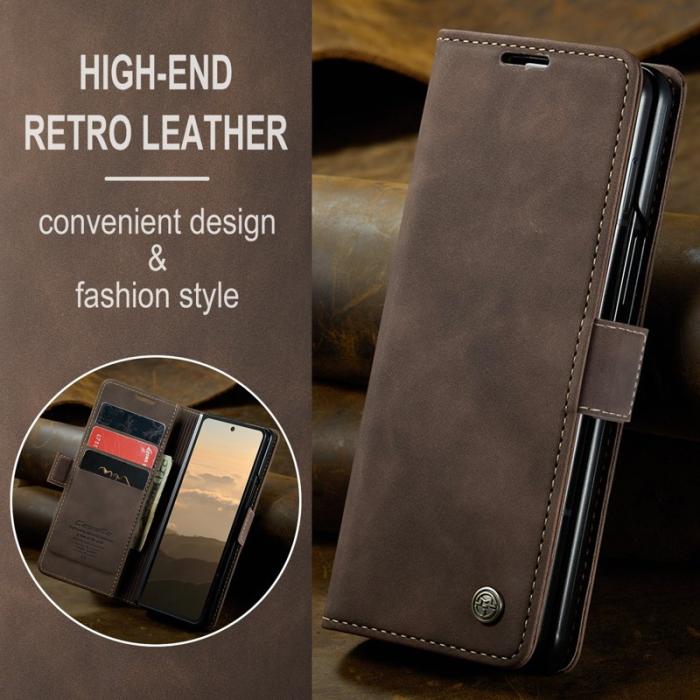 Caseme - CASEME 013 Series Samsung Galaxy Z Fold6 Konstläder Plånboksfodral Ställ - Brun