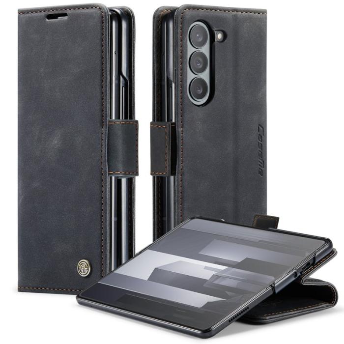 Caseme - CASEME 013 Series Samsung Galaxy Z Fold6 Konstläder Plånboksfodral Ställ - Svart