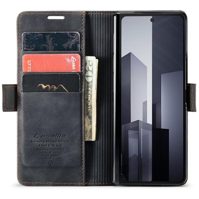 Caseme - CASEME 013 Series Samsung Galaxy Z Fold6 Konstläder Plånboksfodral Ställ - Svart