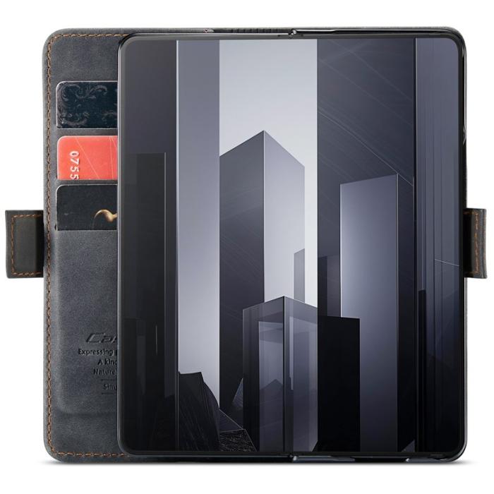 Caseme - CASEME 013 Series Samsung Galaxy Z Fold6 Konstläder Plånboksfodral Ställ - Svart