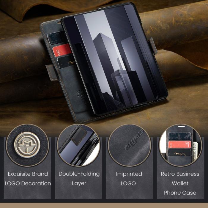 Caseme - CASEME 013 Series Samsung Galaxy Z Fold6 Konstläder Plånboksfodral Ställ - Svart