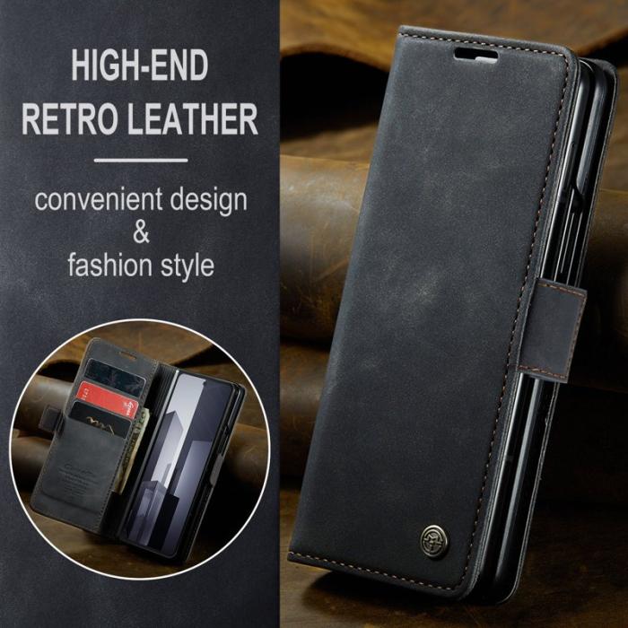 Caseme - CASEME 013 Series Samsung Galaxy Z Fold6 Konstläder Plånboksfodral Ställ - Svart