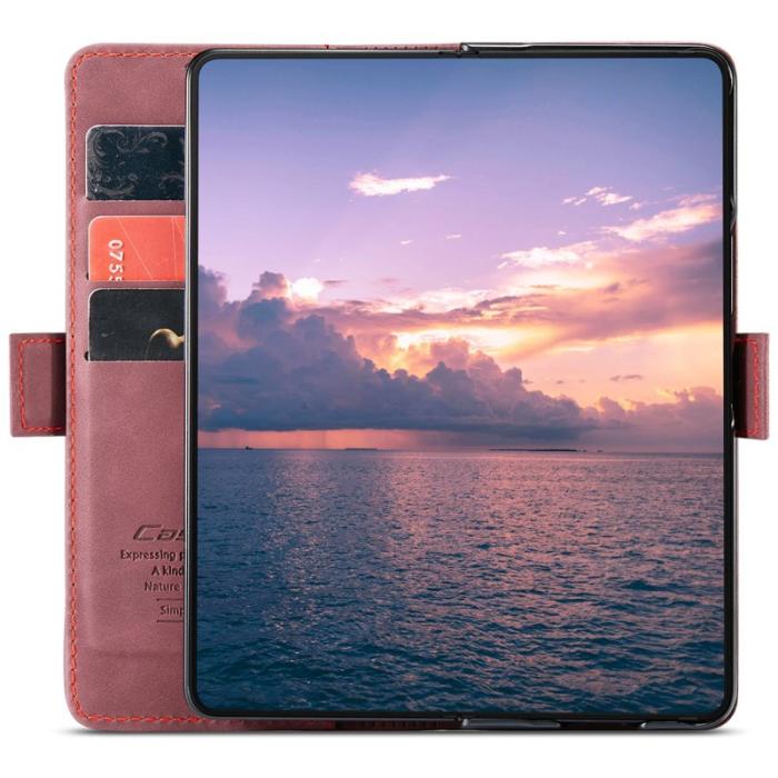 Caseme - CASEME 013 Series Samsung Galaxy Z Fold6 Konstläder Plånboksfodral - Vinröd