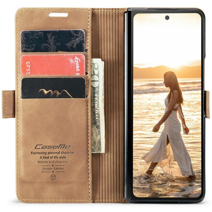 Caseme - CASEME 013 Series Samsung Galaxy Z Fold6 Ställskydd Plånboksfodral - Brun