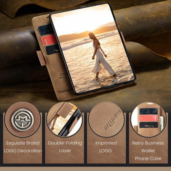 Caseme - CASEME 013 Series Samsung Galaxy Z Fold6 Ställskydd Plånboksfodral - Brun
