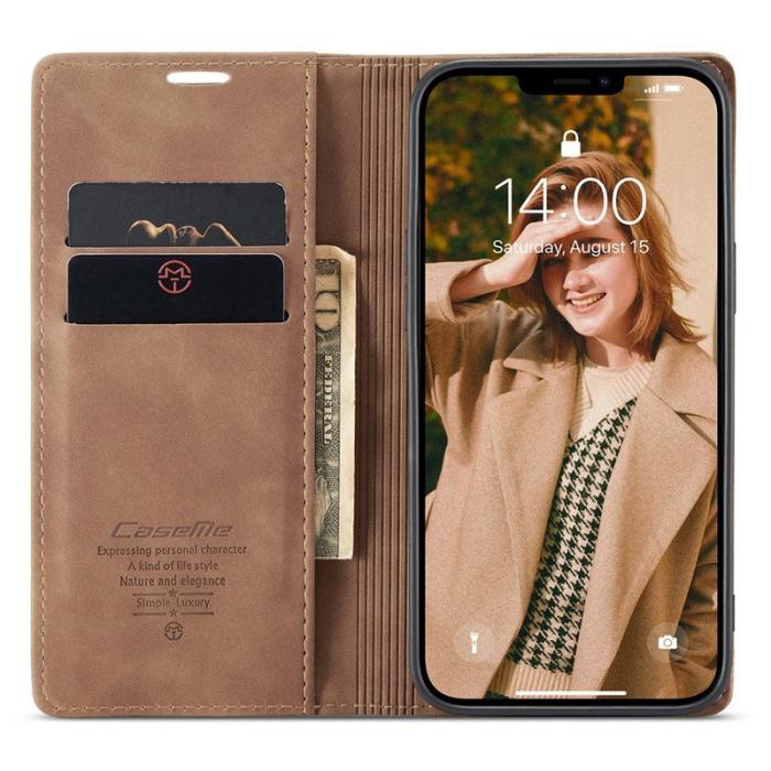 Caseme - CASEME 013 Series Skal i PU-läder med Ställ för iPhone 13 Pro - Brun