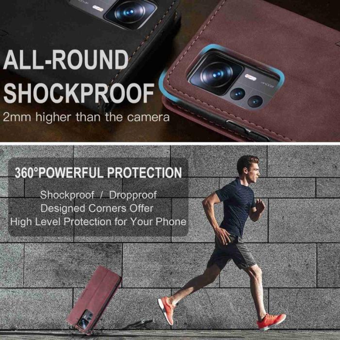 Caseme - CASEME 013 Series Xiaomi 12T 5G Fodral PU Läder Röd