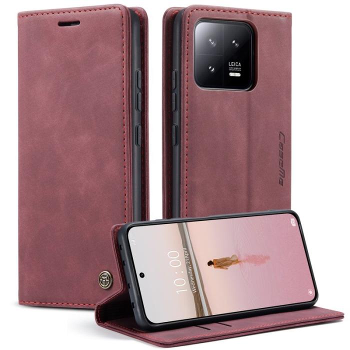 Caseme - CASEME 013 Series Xiaomi 13 5G Fodral i PU-läder Vinröd