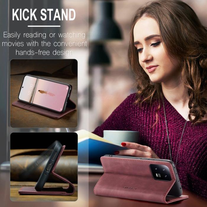 Caseme - CASEME 013 Series Xiaomi 13 5G Fodral i PU-läder Vinröd