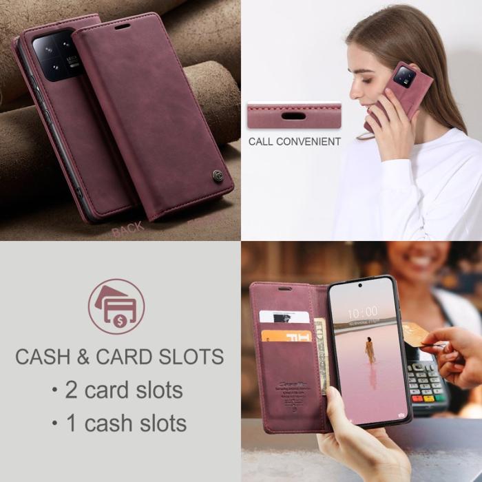 Caseme - CASEME 013 Series Xiaomi 13 5G Fodral i PU-läder Vinröd