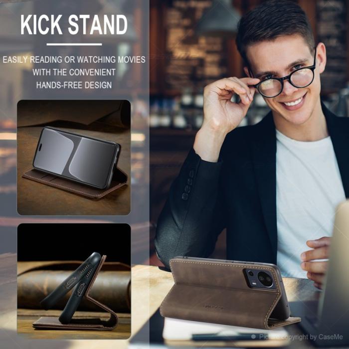 Caseme - CASEME 013 Series Xiaomi 13 Lite Fodral Ställ Läder Kaffe