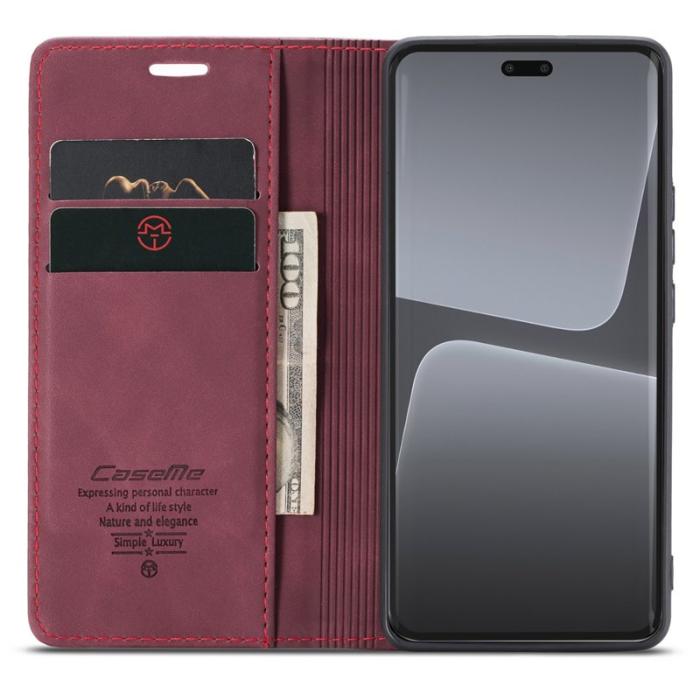 Caseme - CASEME 013 Series Xiaomi 13 Lite Fodral Ställ Läder Vinröd